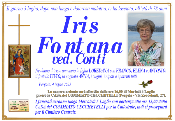 manifesto funebre di Fontana Iris