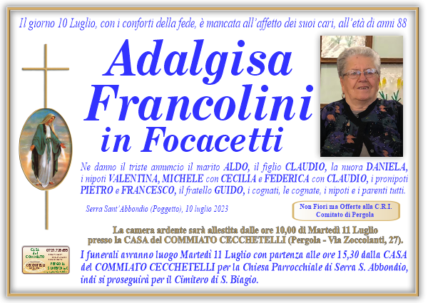 manifesto funebre di Francolini Adalgisa