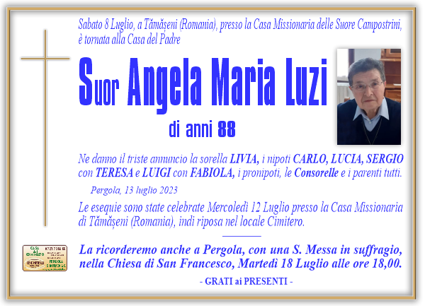 manifesto funebre di Luzi Angela Maria