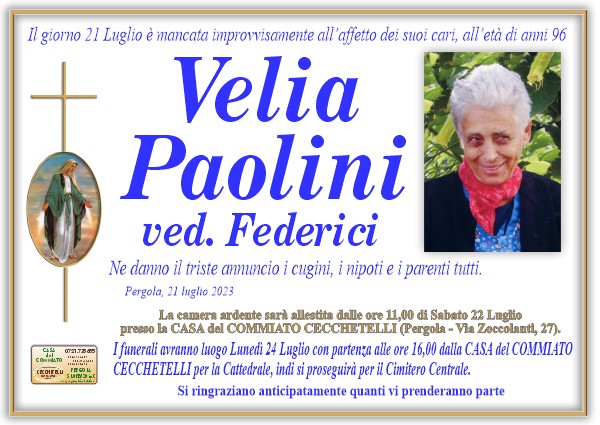 manifesto funebre di Paolini Velia