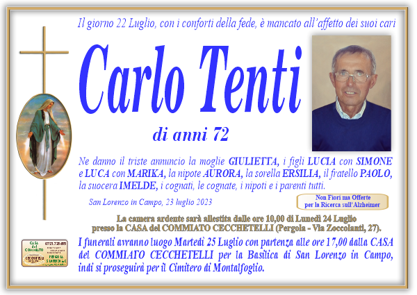 manifesto funebre di Tenti Carlo