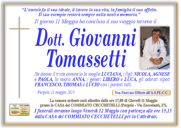 manifesto funebre di Tomassetti Giovanni