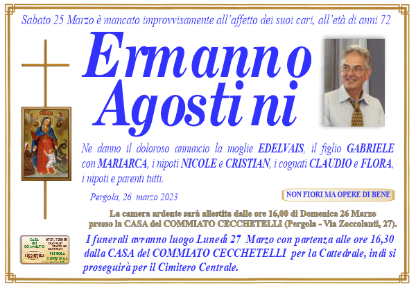 manifesto funebre di Agostini Ermanno