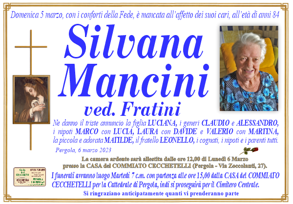 manifesto funebre di Mancini Silvana