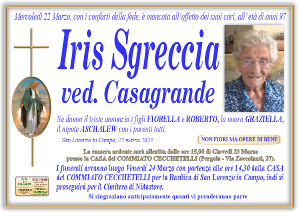 Necrologio di Iris Sgreccia