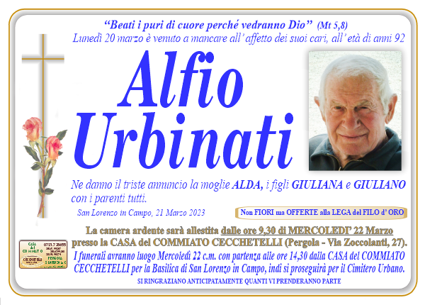 manifesto funebre di Urbinati Alfio