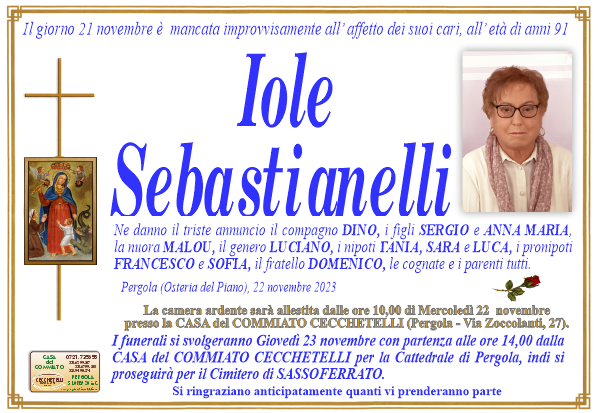 manifesto funebre di Sebastianelli Iole