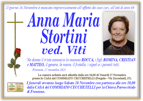 manifesto funebre di Stortini Anna Maria