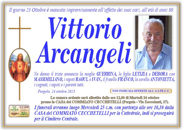 manifesto funebre di Arcangeli Vittorio