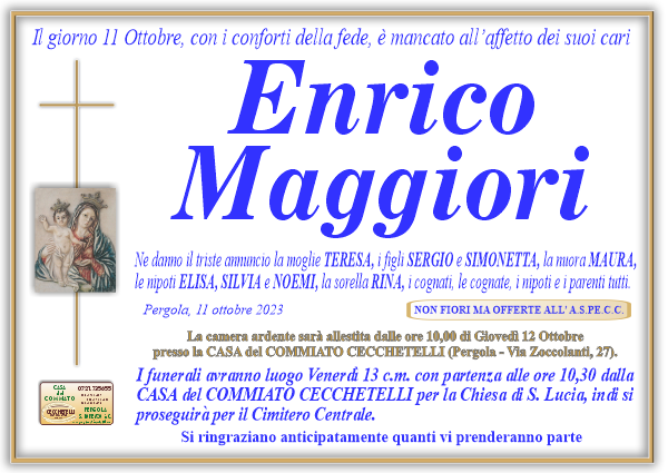 manifesto funebre di Maggiori Enrico