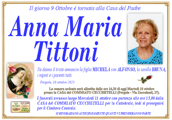 manifesto funebre di Tittoni Anna Maria