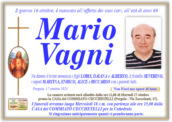 manifesto funebre di Vagni Mario