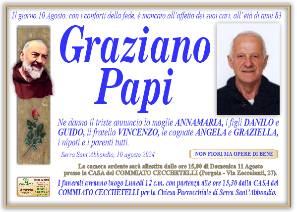 manifesto funebre di Papi Graziano