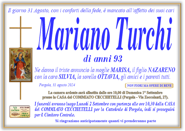 manifesto funebre di Turchi Mariano