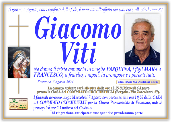 manifesto funebre di Viti Giacomo