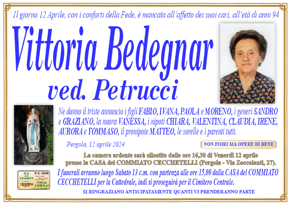 manifesto funebre di Bedegnar Vittoria