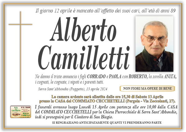 manifesto funebre di Camilletti Alberto