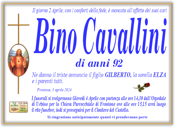 manifesto funebre di Cavallini Bino