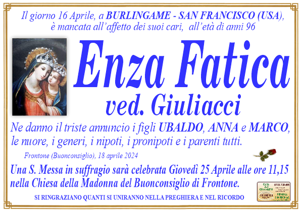 manifesto funebre di Fatica Enza
