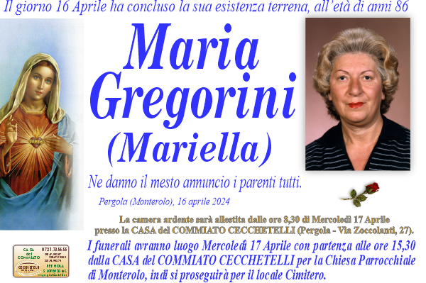 manifesto funebre di Gregorini Maria
