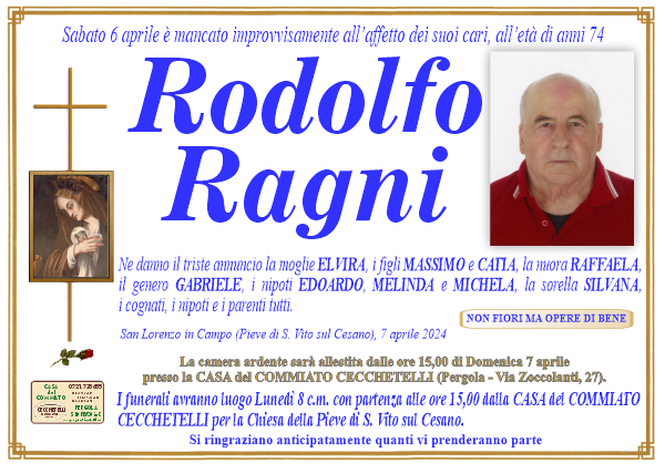 manifesto funebre di Ragni Rodolfo