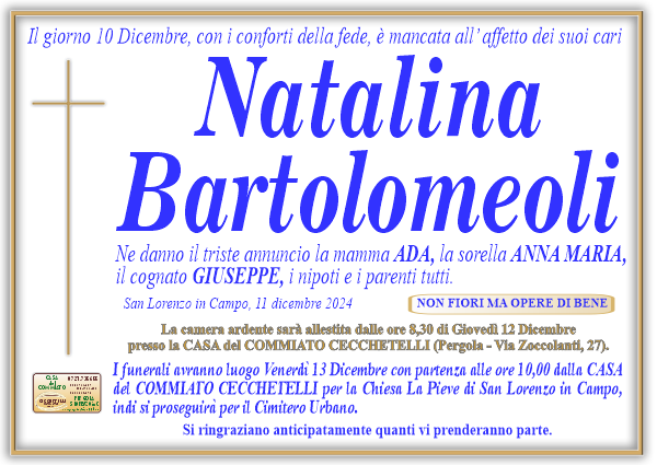 manifesto funebre di Bartolomeoli Natalina