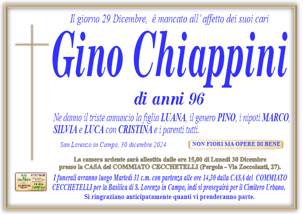 manifesto funebre di Chiappini Gino