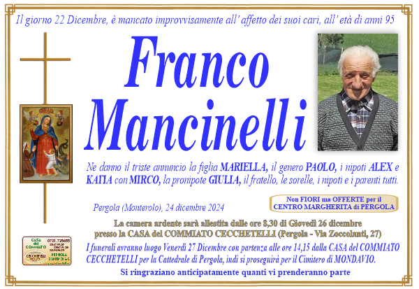 manifesto funebre di Mancinelli Franco