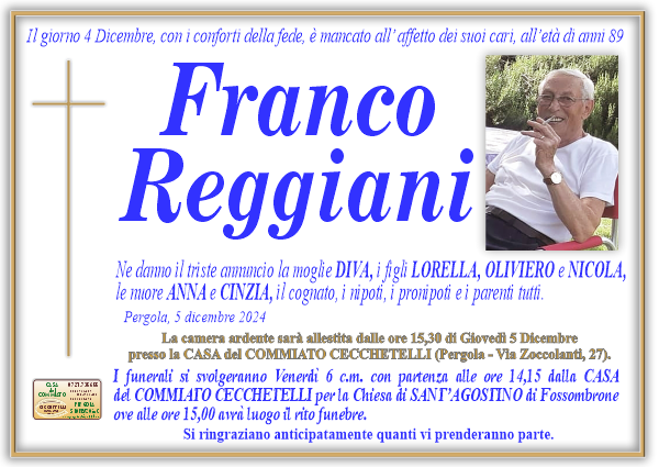 manifesto funebre di Reggiani Franco