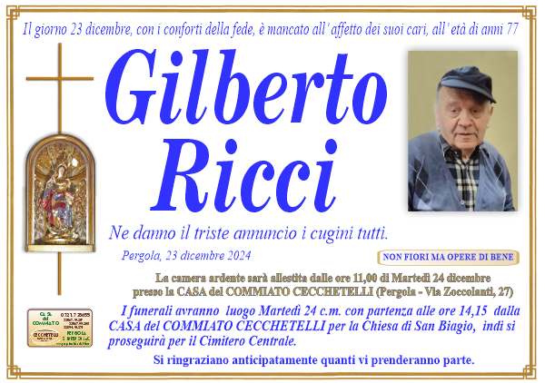 manifesto funebre di Ricci Gilberto