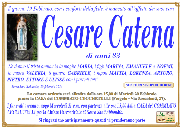 manifesto funebre di Catena Cesare