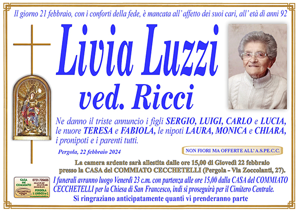 manifesto funebre di Luzzi Livia