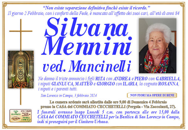 manifesto funebre di Mennini Silvana