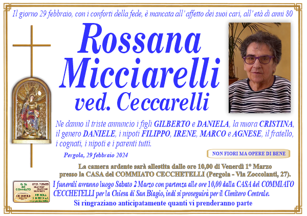 manifesto funebre di Micciarelli Rossana