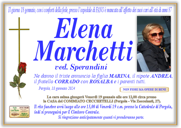 manifesto funebre di Marchetti Elena