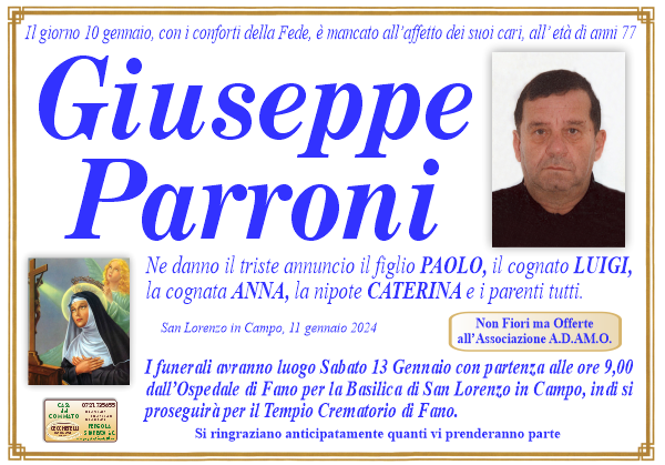 manifesto funebre di Parroni Giuseppe