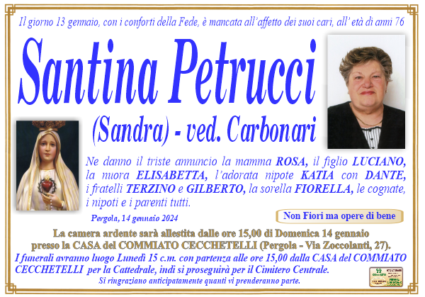 manifesto funebre di Petrucci Santina