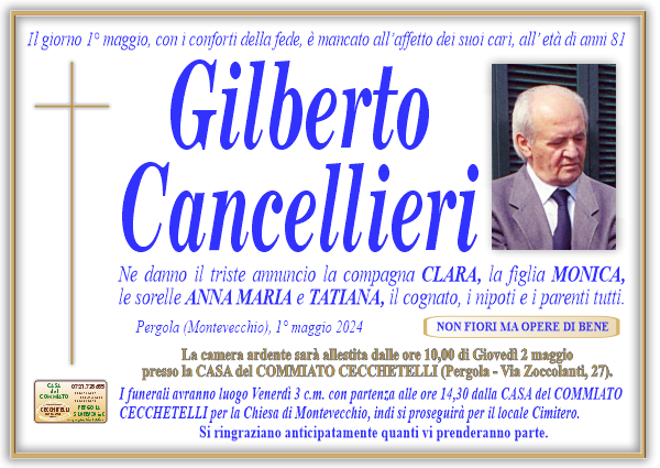 manifesto funebre di Cancellieri Gilberto