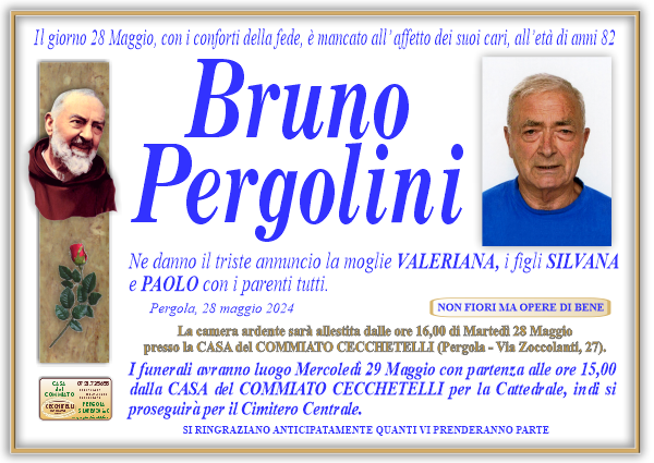 manifesto funebre di Pergolini Bruno