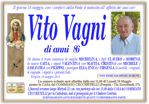 manifesto funebre di Vagni Vito