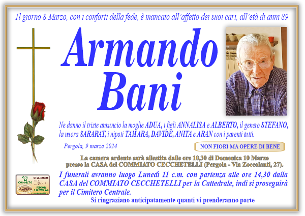 manifesto funebre di Bani Armando