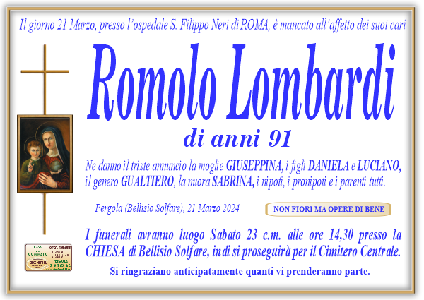 manifesto funebre di Lombardi Romolo