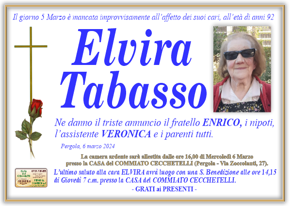 manifesto funebre di Tabasso Elvira