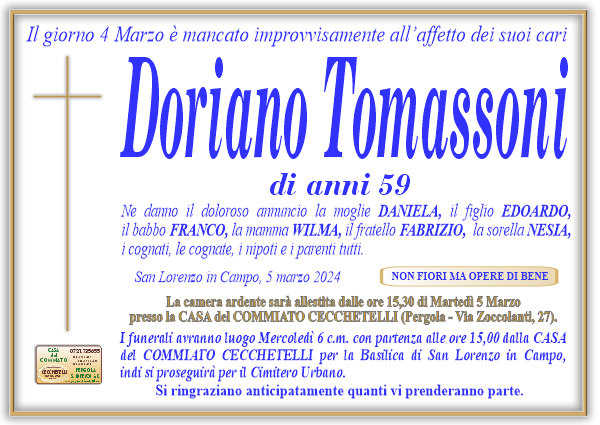 manifesto funebre di Tomassoni Doriano