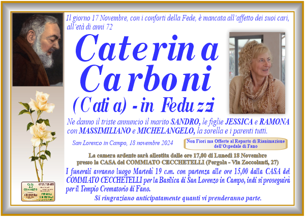 manifesto funebre di Carboni Caterina