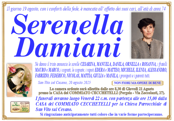 manifesto funebre di Damiani Serenella