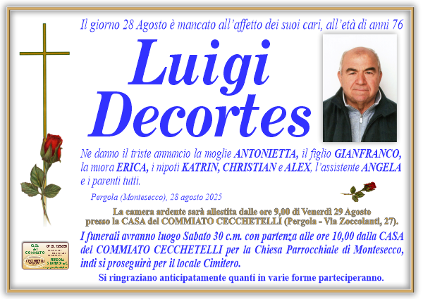 Necrologio di Luigi Decortes