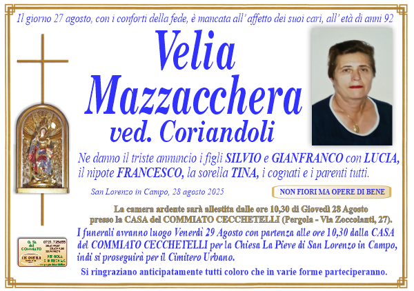 Necrologio di Velia Mazzacchera