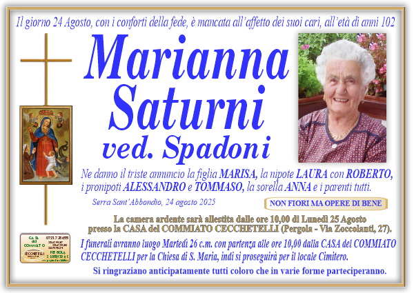 manifesto funebre di Saturni Marianna
