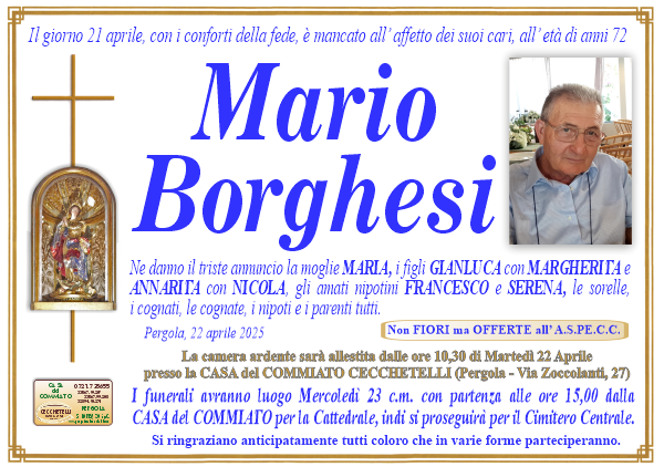 manifesto funebre di Borghesi Mario